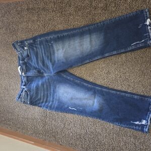 Kancan Womens Cropped Straight Leg Distressed Jeans